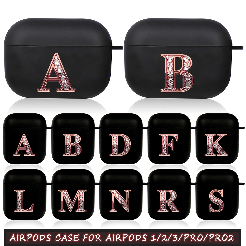 Custodie Airpod In Oro Rosa Lettera M D K L Air Pro 3 Per Airpods Pro 2 3Rd Pods Gen Airpord Cover Diamond Black Case Funda