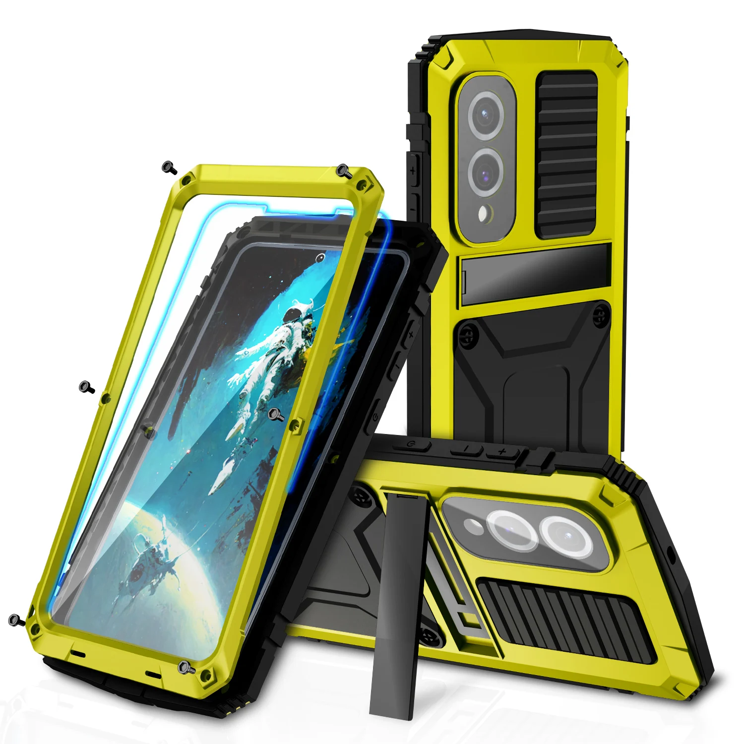 Shockproof Heavy Duty Metal Phone Case with Glass Screen Protector and Anti-Scratch Technology