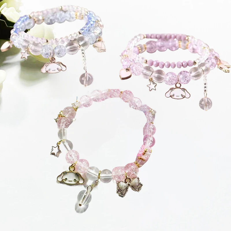 

Модный мультяшный браслет Sanrio Cinnamoroll с кристаллами и бусинами, Женские Ювелирные изделия, блестящие аксессуары, подарок