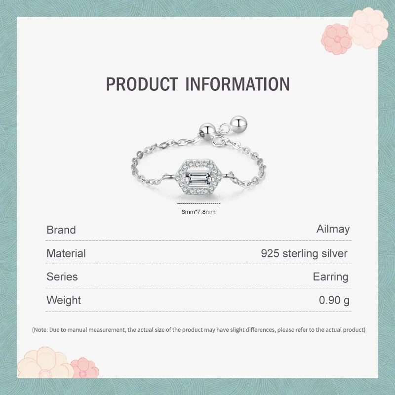 Ailmay-100%  럭셔리 육각형 눈부신 CZ 조절 가능한 반지, 여성을 위한 절묘한 웨딩 약혼 고급 주얼리