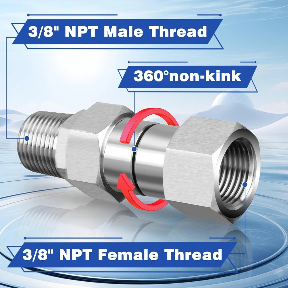 3/8” NPT Pressure Washer Swivel Fitting Anti-Twist Male to Female Adapter 360° Kink-Free Connector for Gun and Hose 4500 PSI 5