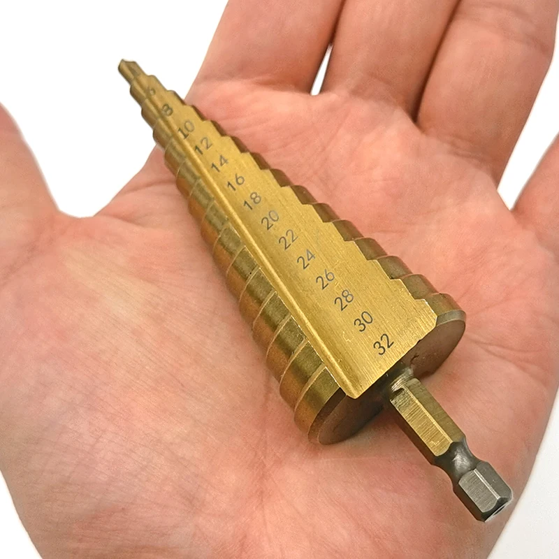 Step Drill Bit 4-32mm HSS titanium coated metal hex core drill bits High Speed Steel step drill bit set cone hole Wood cutter Taper metric