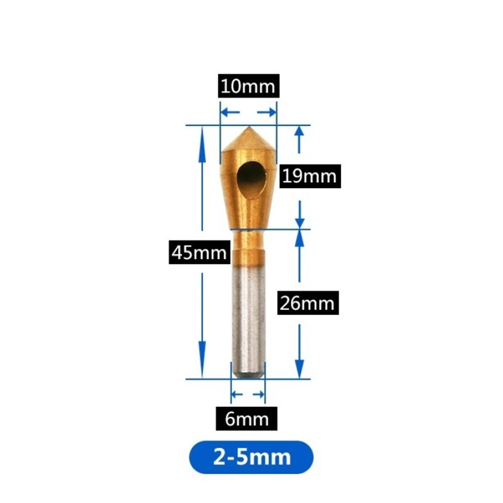 Titanium Coated Countersink & Deburring Center Drill Bits 2-5 5-10 10-15 15-20mm Hole Expanding Chamfering Metal Wood Cutting
