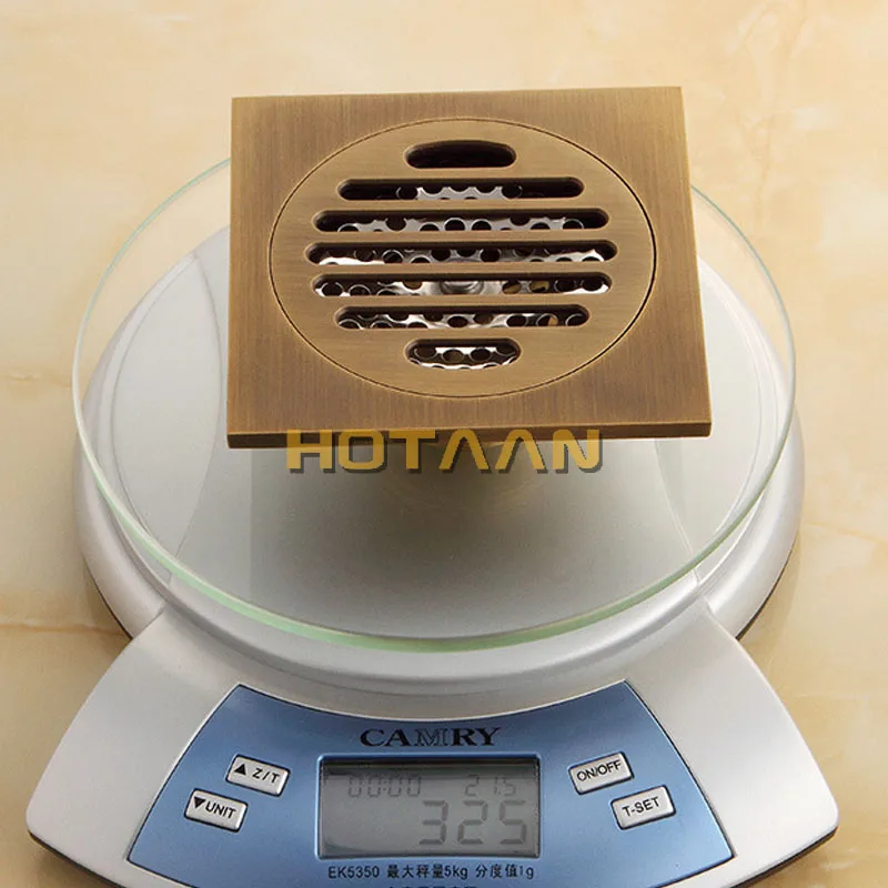 Antique Brass Carved Flower Art Bathroom Accessory Floor Drain Waste Grate 100mm*100mm floor drain