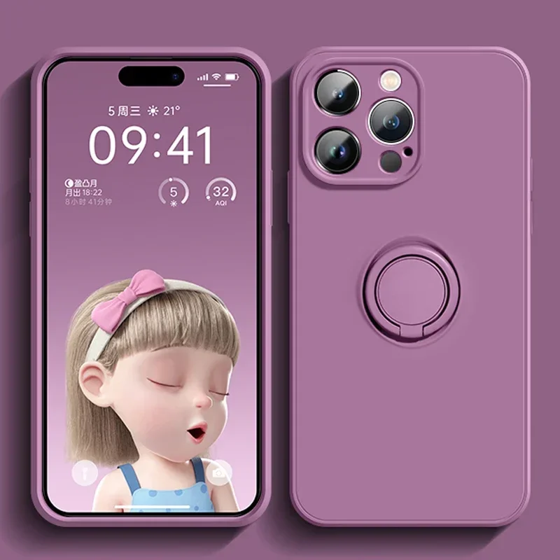 thumbnail image 1 of Luxury Liquid Silicone Magnetic Cases For iPhone 15 14 13 12 11 Pro Max XS XR 8 7 Plus SE 2020 14Pro Soft Cover With Ring Holder, 1 of 5