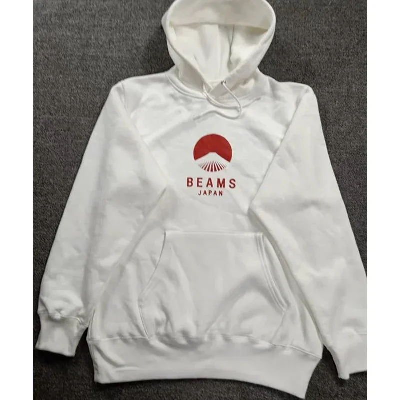

Japanese Style Fashion Streetwear Beams Sweatshirts Red Sun Mount Print Men Women All-match Hooded Tops