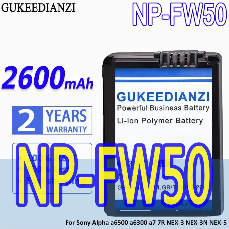 

High Capacity GUKEEDIANZI Battery NPFW50 NP-FW50 2600mAh For Sony for Alpha NEX-3 NEX-3N NEX-5 a7 7R a7R II a7II a6500 a6300