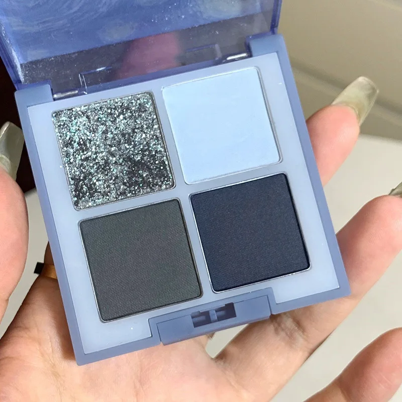4-Color Starry Sky Blue Eyeshadow Palette Blue Eyeshadow Palette Shimmer Glitter Matte Eye Shadow Shades Neon Pigments 4