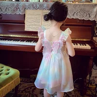 Robe papillon fantaisie couleur arc-en-ciel pour bébés filles, teinture par nouage, buste élastique, robe en maille, Robes mignonnes à bretelles décontractées pour tout-petits 2