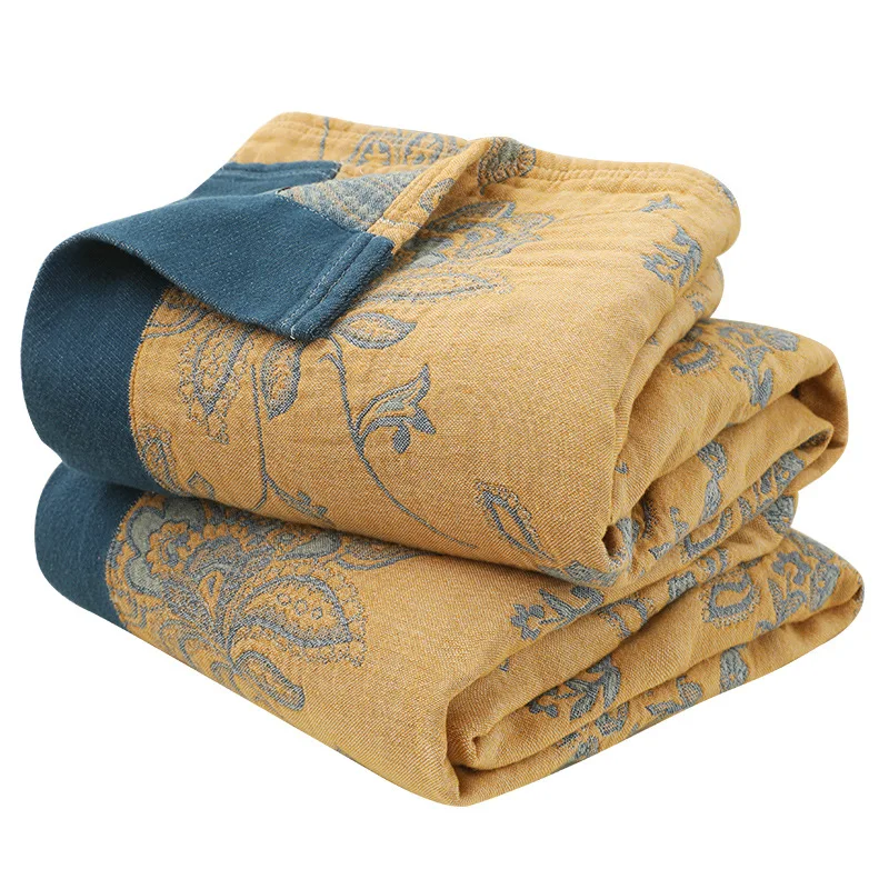 Textile City Cotton 5 Layer Gauze Towel Quilt Flower Pattern Quality Blanket Summer Nap Blanket for Couples 200cmx230cm 6