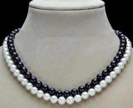

2 Row 7-8mm Black & White Freshwater Pearl Necklace