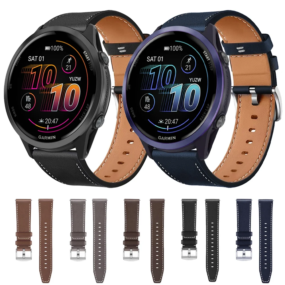 Leather Strap for Garmin Forerunner 570 47mm 42mm 265 165 255