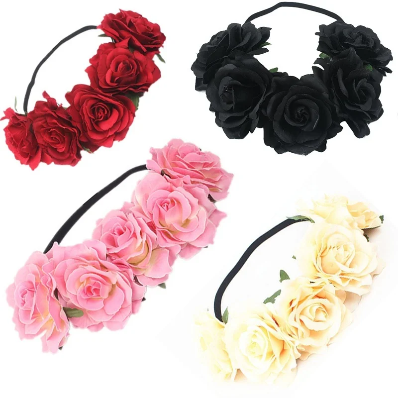 

Rose Hair Accessories Girl Crown Floral Rose Flower Headband Hairband Wedding Hair Garland Headpiece Hair Bands Romantic Crown