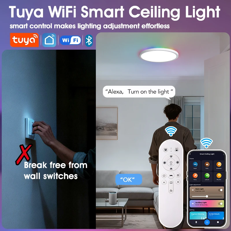 BENEWTON Tuya Smart WiFi Ceiling Light RGB Flow Effects Lamp Alexa Voice&APP Control Ambient Lights Living Room Party Home Decor