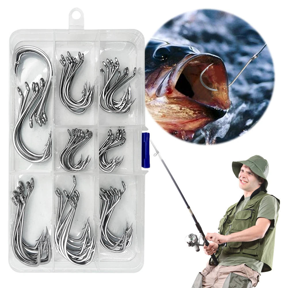 80Pcs Fishing Hooks Stainless Steel Octopus FishHooks Saltwater Fishing Barbed Hooks Fishing Accessories