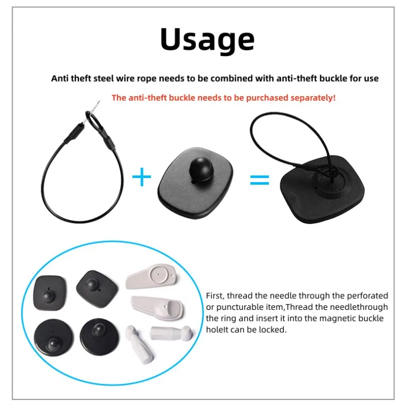 1000 Pieces Eas Anti Theft Products Loop To Pin Lanyard Security Tag Lanyard Eas For Hard Tag 17cm