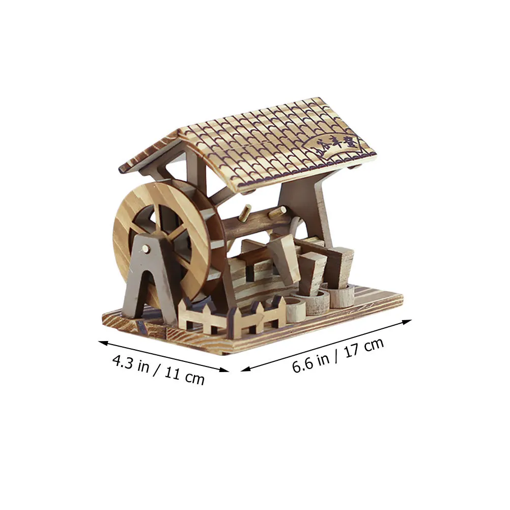 Hand Crank Water Wheel Ornament Wooden Mini Desktop Craft For Home Office Bar Decor Rustic Country Style Watermill 2