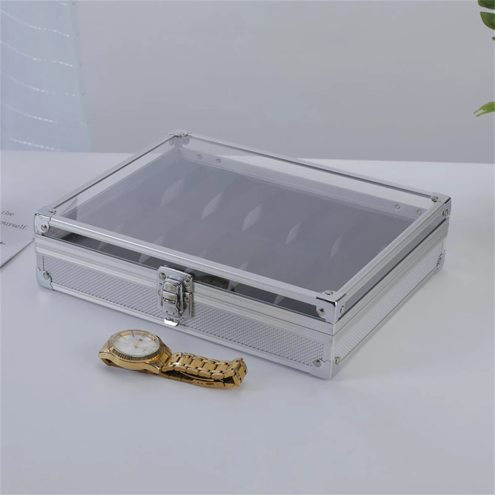 6/12/24 Grid Aluminium Watches Box Useful Jewelry Watches Display Storage Box Square Case Suede Inside Rectangle Watch Holder