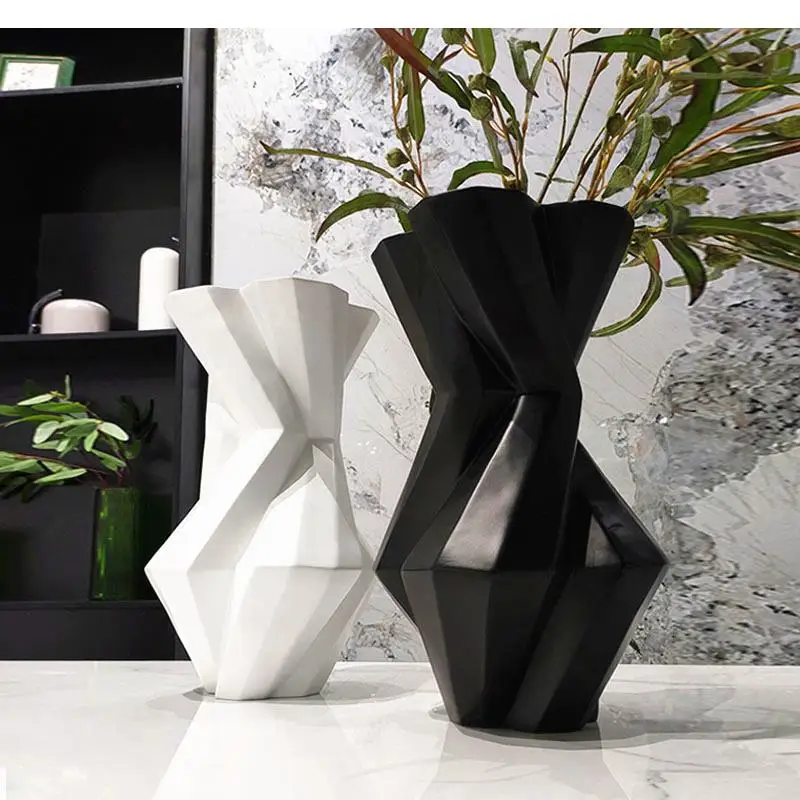 

Modern Geometric Resin Vase Nordic Flower Arrangement Accessories White Origami Countertop Vase Living Room Home Decoration