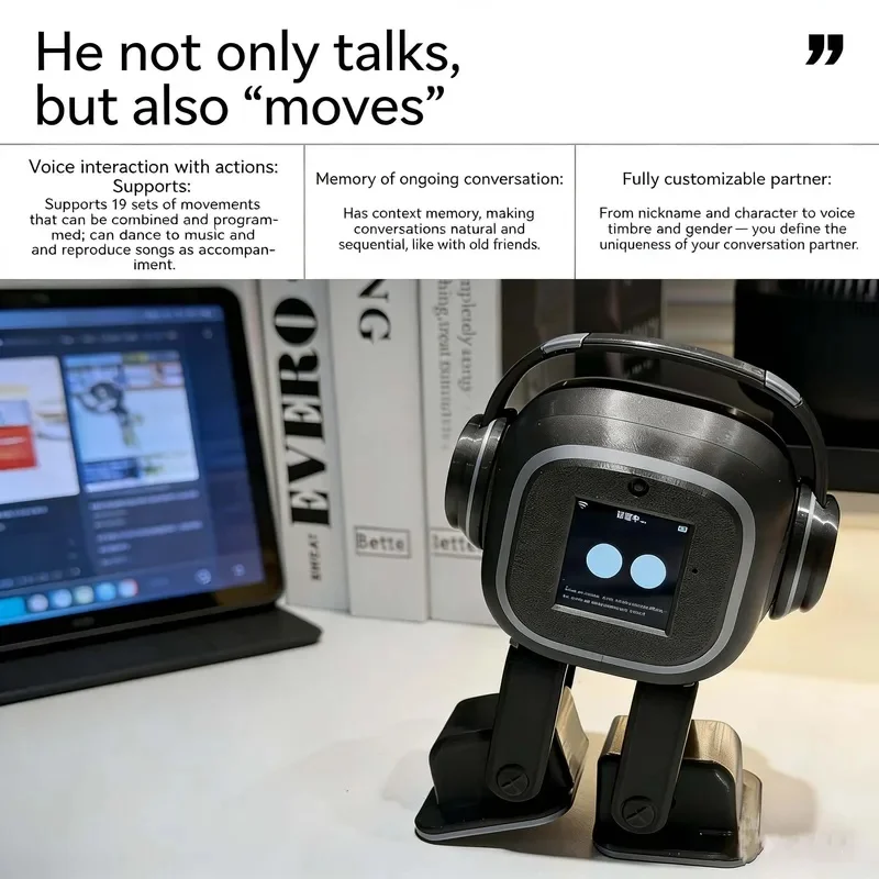 AI Interactive Desktop Mini Robot, Multilingual Smart Chat Companion, Dancing Robot with Rechargeable Skateboard, Creative 4