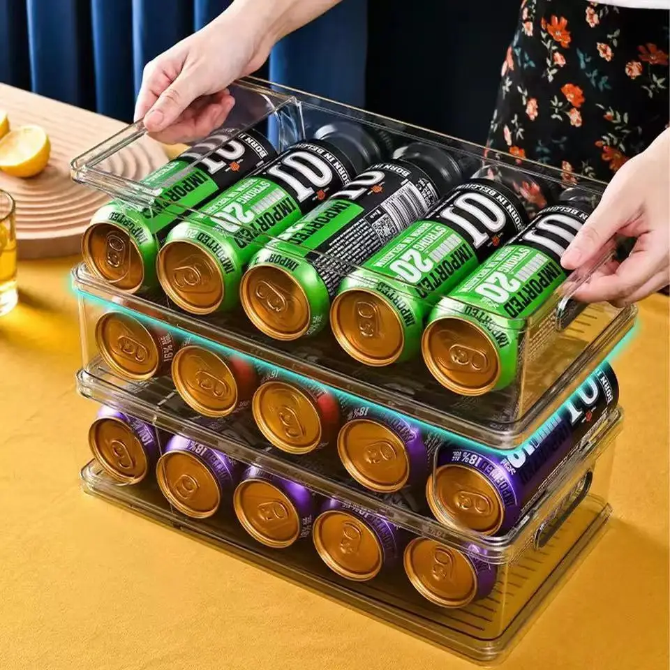 Refrigerator Beer Soda Can Storage Box Rolling Can Organizer Shelves Kitchen Fridge Drink Bottle Holder Organizer Rack Container 2