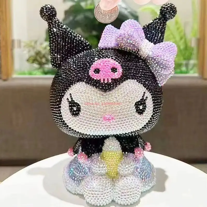 Sanrio Kuromi 헬로 키티 DIY 돼지 저금통 다이아몬드 스틱 공예 키트 글로우 인 더 다크 디자인의 수지 입상 Anime Collectible G