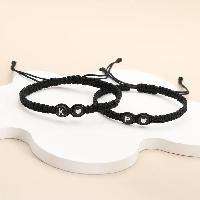 26 lettres initiales coeur Bracelets à la main réglable A-Z nom tressé Bracelets pour femmes hommes amitié bijoux