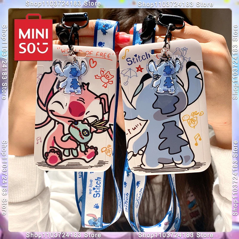 

MINISO набор карт памяти Disney, Стич, милая идентификационная карта, набор карт для еды, ангел, подвесная шея, автобус, приблизительная цепочка