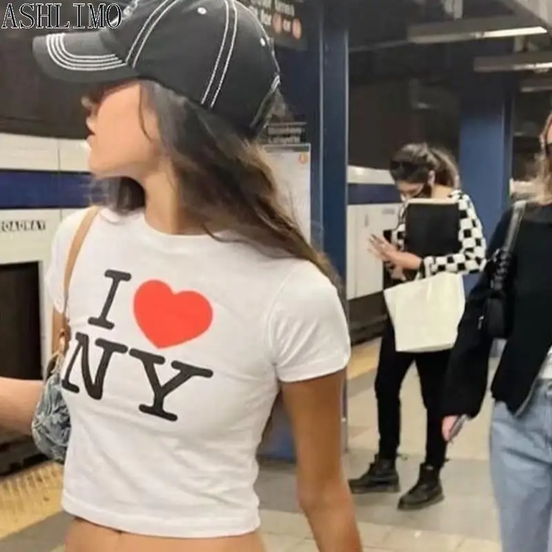 Crop Tops I love NY 2000s Streetwear Haruku women T-shirt Short Sleeve Y2K Fashion Letter Print Cute Baby Tees E-girls802_voghion.com