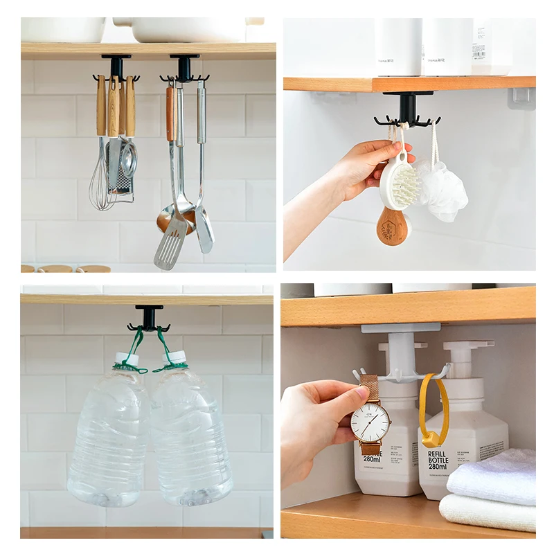 Kitchen Hooks Rotating Storage Rack Without Punching Wall-Mounted Kitchenware Supplies Gods Multifunctional Shelves 2