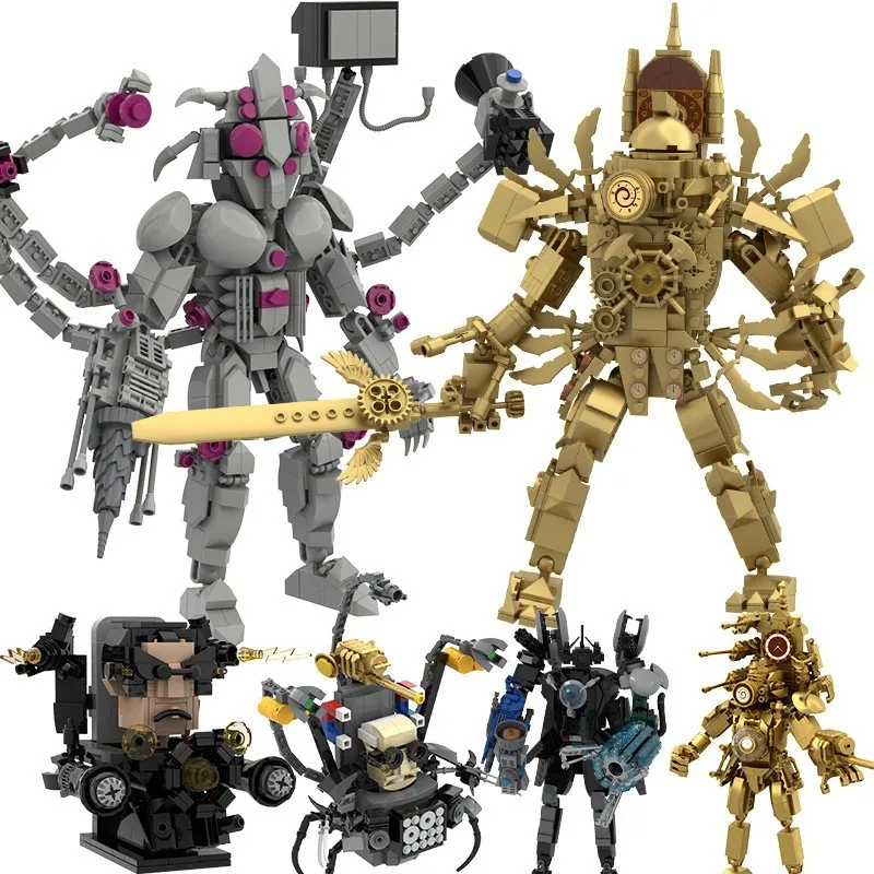 

Набор блоков для сборки унитаза Skibidi, титановые часы, человек с мечом, обновленный молоток, монитор «сделай сам», кирпичи, игрушки для детей, рождественские подарки