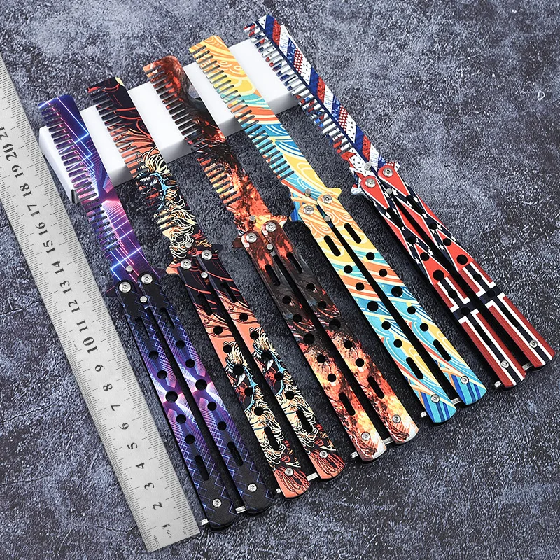 Portable Butterfly Knife Comb Stainless Steel Foldable Blunt Training Knife Outdoor Trainer Comb Salon Hairdressing Styling Tool billiard snooker exerciser hitting trainer balancer pool aimings practice tool for billiard beginners practice