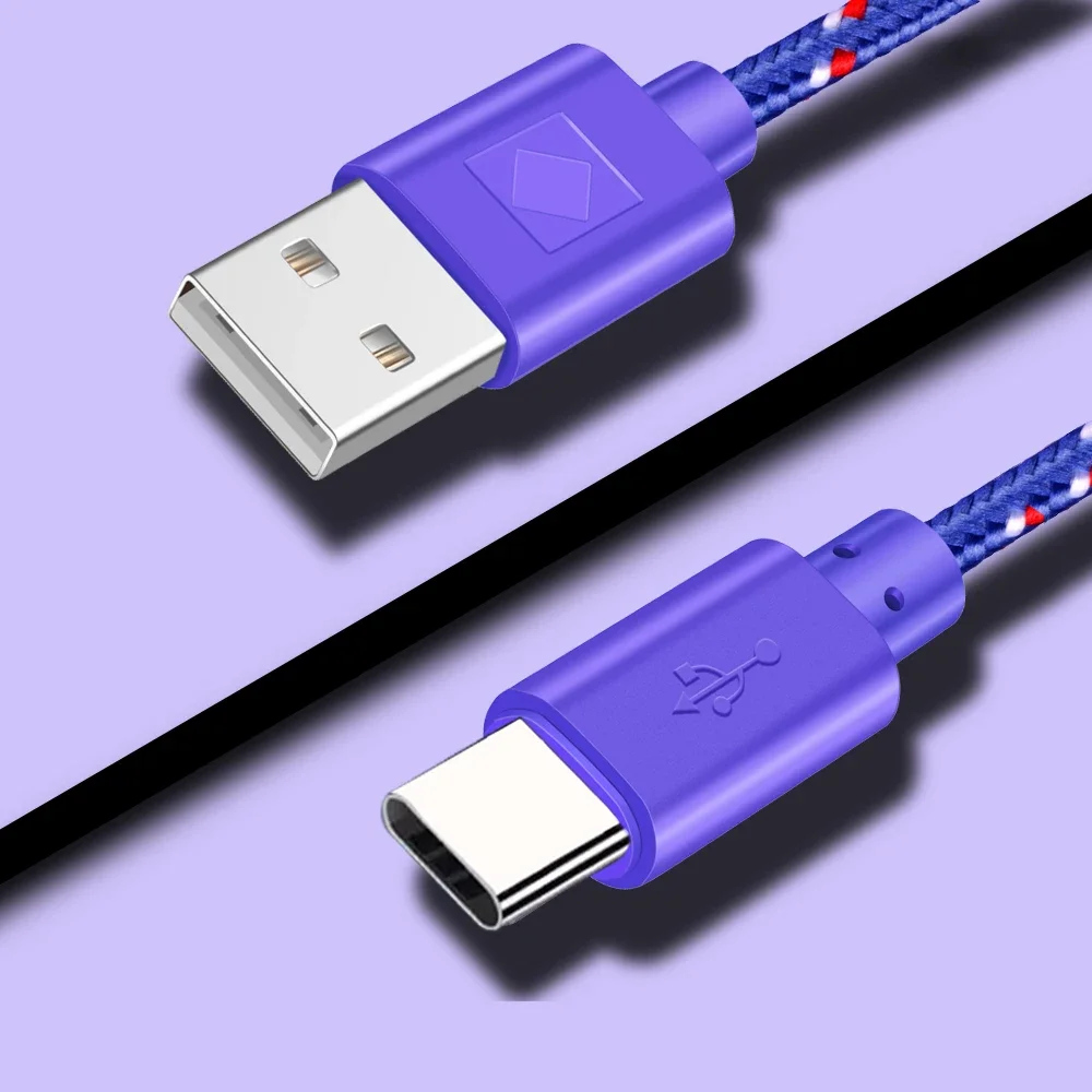 Durable Multi-Color Nylon Braided USB-C Fast Charge Cable with High-Speed Data Transfer - Available in Various Lengths