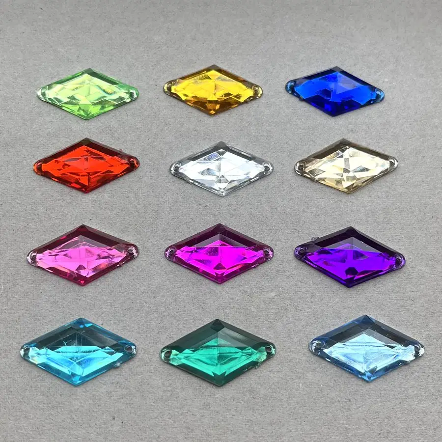20개 18x30mm 다이아몬드 더블 홀 봉제 라인스톤 의류 장식에 적합 DIY 쥬얼리 생산 장식