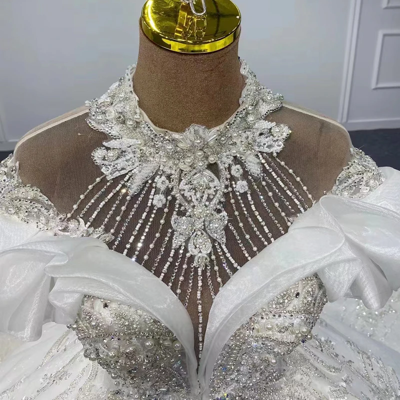 Stylish Wedding Gown For Bride 2022 Organza Ball Gown o-Neck Dresses For Women 2022 Pearls MN75 Vestido De Novias 2022 6