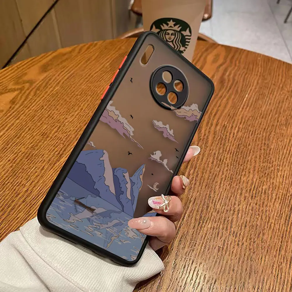 thumbnail image 1 of Matte Case for Huawei Y6P P50 P40 P30 P20 MATE 40 30 20 PRO PLUS Y7P Y9 Case Funda Coque Shell Art hand-Painted Mountain Scenery, 1 of 5