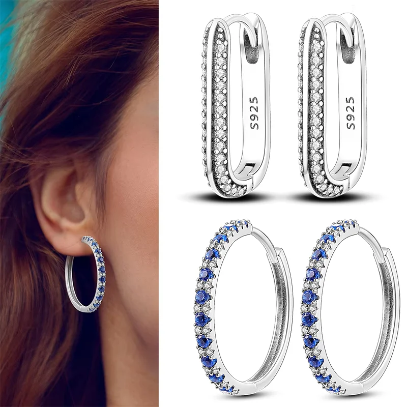 silver earrings 925 Sterling Silver Heart Earrings Fit Original Charms Hoop Earrings For Women girls Stud Earring Fine Jewelry Gifts