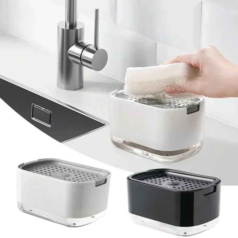 2In1 Dish Soap Dispenser Liquid Soap Pump Dispenser Container with Sponge Holder for Kitchen Bathroom Washing Accessories