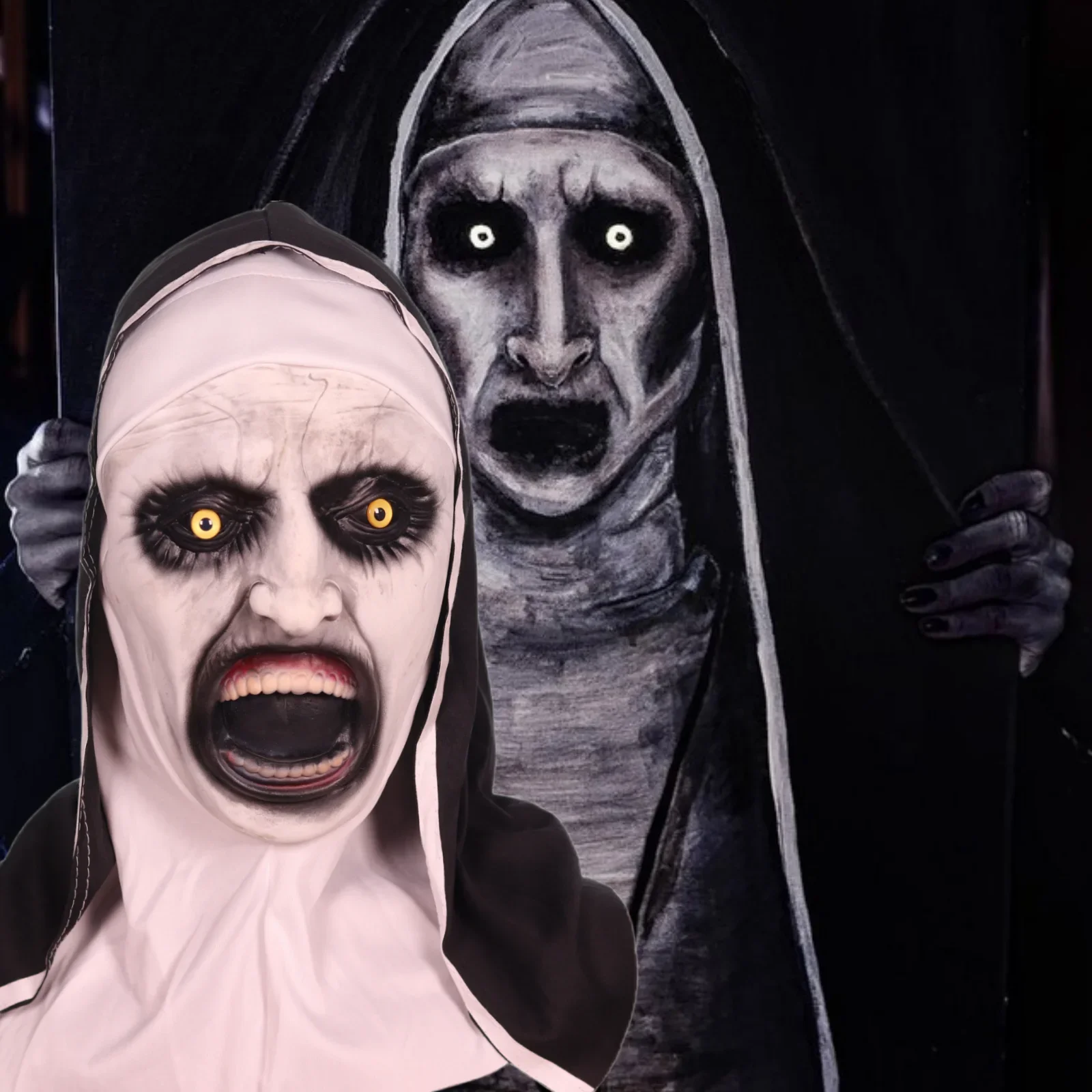 

Halloween Mask masquerade Costume prop Cosplay Horror Nun Latex mask Helmet party costume Female Open Mouth Nun classic