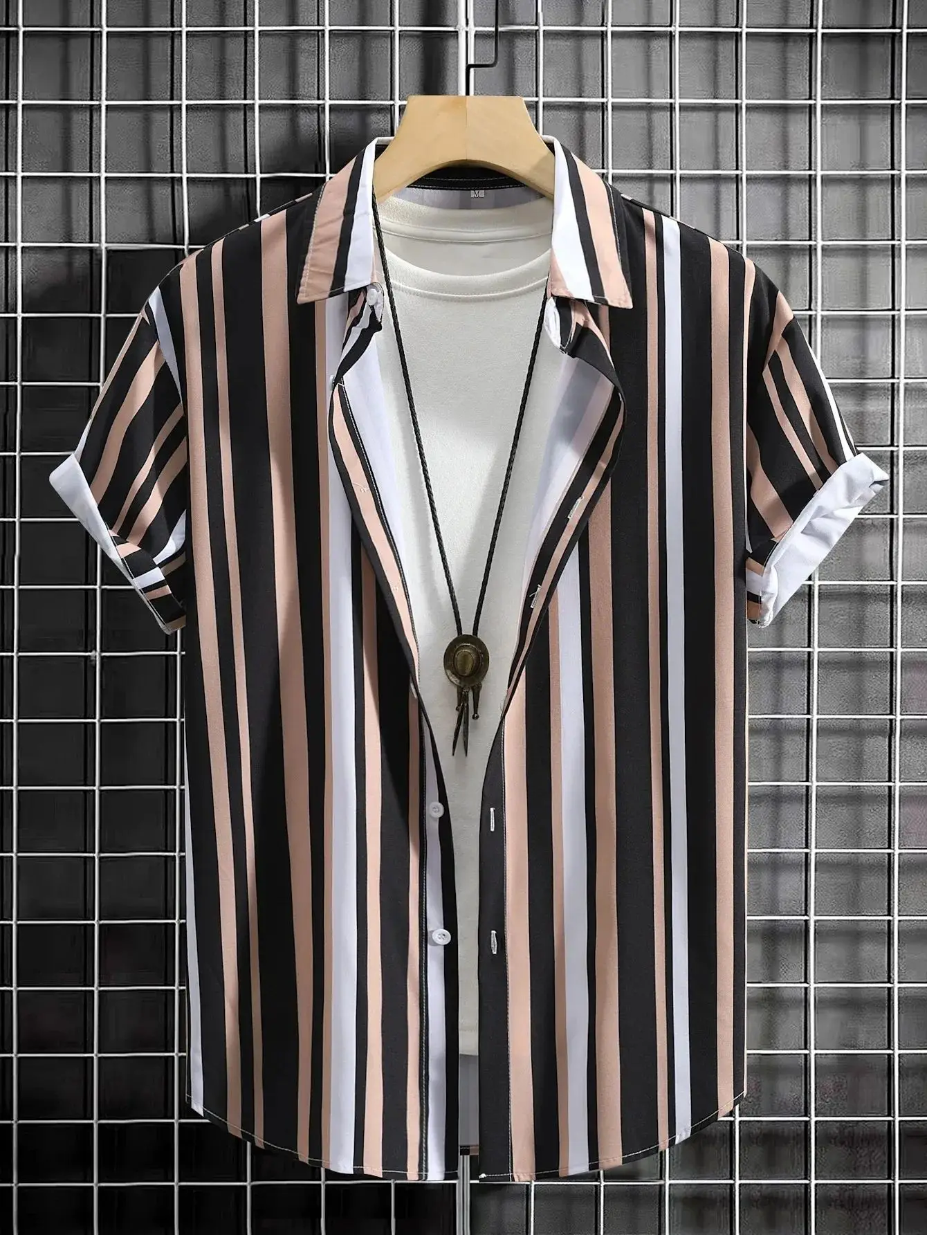 Summer Fashion Men's Casual Short Sleeve Shirts Men's Commuting Daily Wear Striped Printed Tops Extra Large Size S-5XL 4