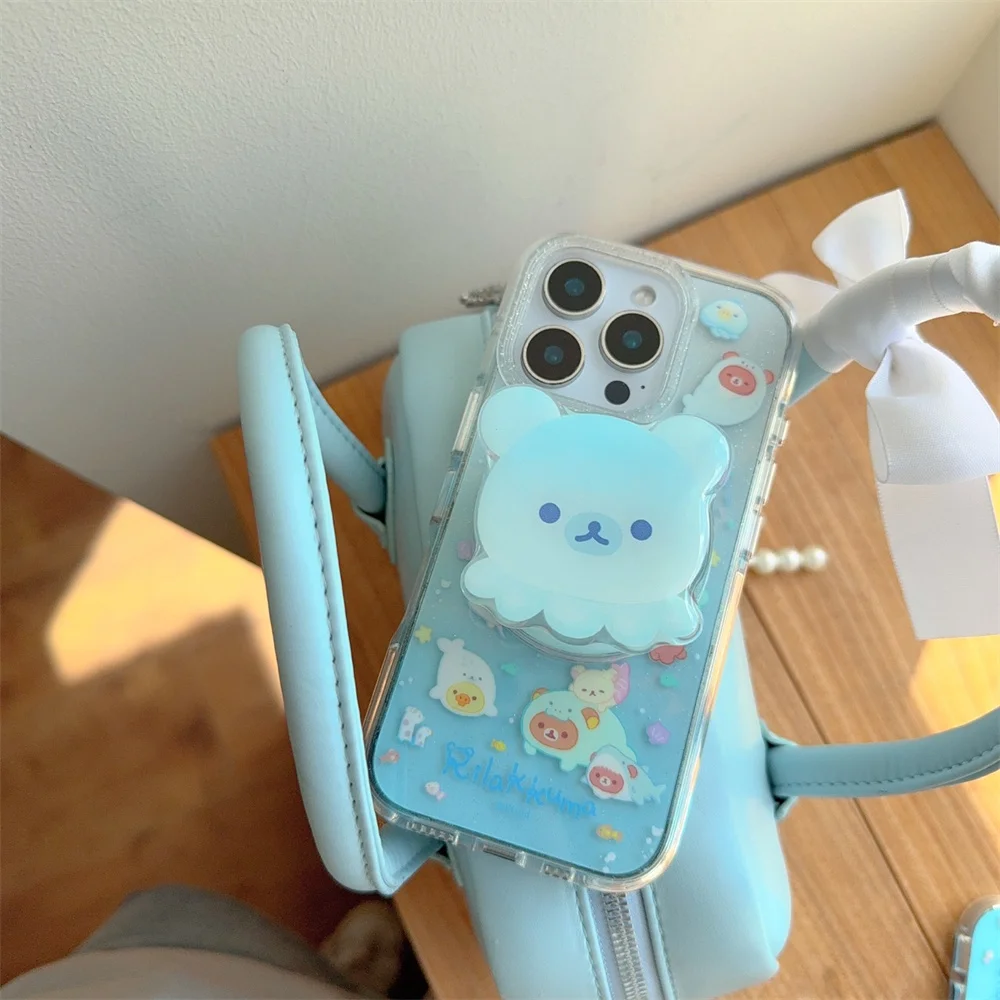 Adorable Rilakkuma Magnetic Stand Protective Phone Case with MagSafe Compatibility