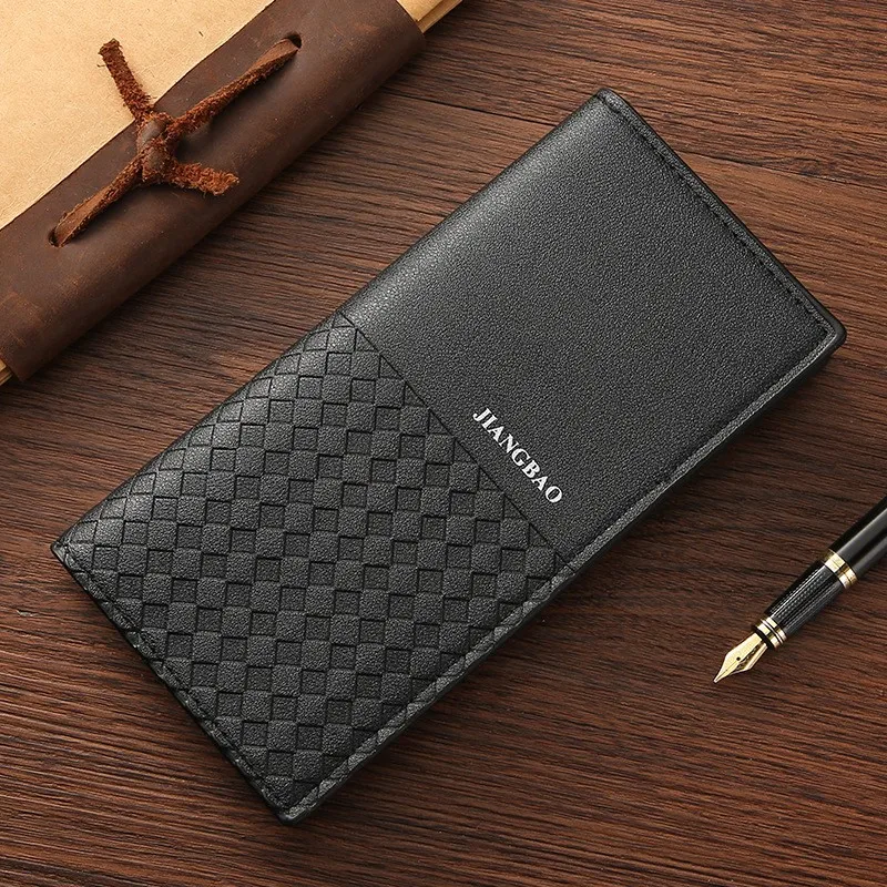 

Длинный мужской повседневный популярный мужской кошелек, длинный корейский Клетчатый кошелек, Модный повседневный мужской тканый кошелек