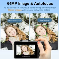 Цифровая камера Ourlife AC600 4K, 64 МП, UHD-камеры, 18-кратный цифровой зум 180 °   Винтажная камера для видеоблогов с откидным экраном для автофокуса YouTube — изображение 4