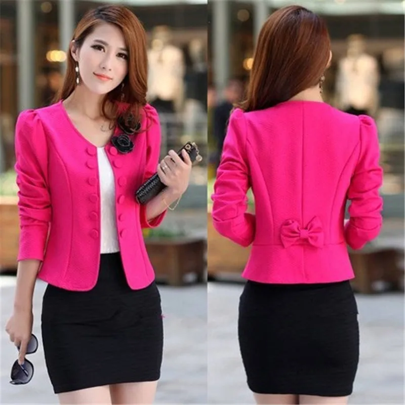 Blazer Rosa Floral para mujer, ropa de trabajo con lazo blanco, blusa corta de talla grande, Tops manga larga XXL, traje - AliExpress Ropa mujer