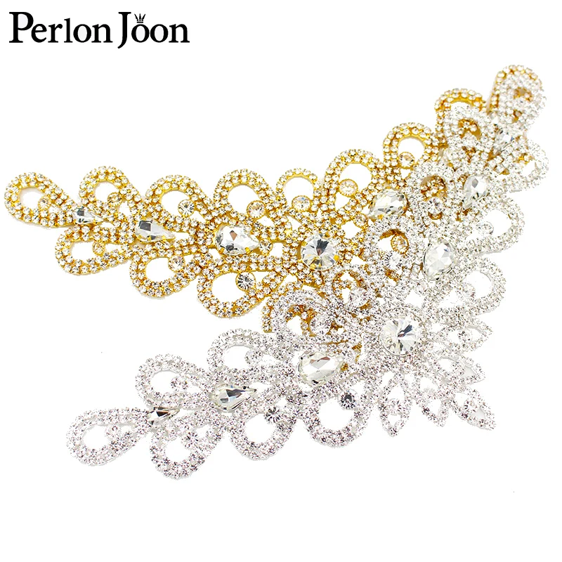 1PCS Glitter Kristall Strass V Applique Gold Silber Strass Patch Braut Hochzeit Kopfschmuck Ausschnitt DIY Dekoration YL009 – Detail 11
