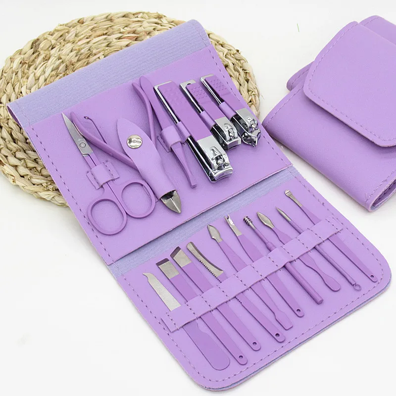 16-Piece Professional Nail Care Set - Color Nail Clipper & Exfoliating Tools