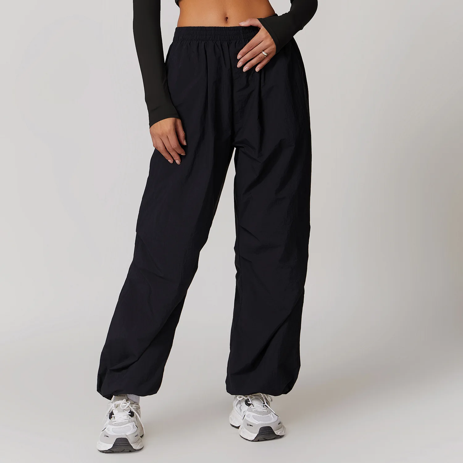 Breathable Work Pants Women's Yoga Pants Drawstring Hem Sports Multiple Pockets Running Fitness