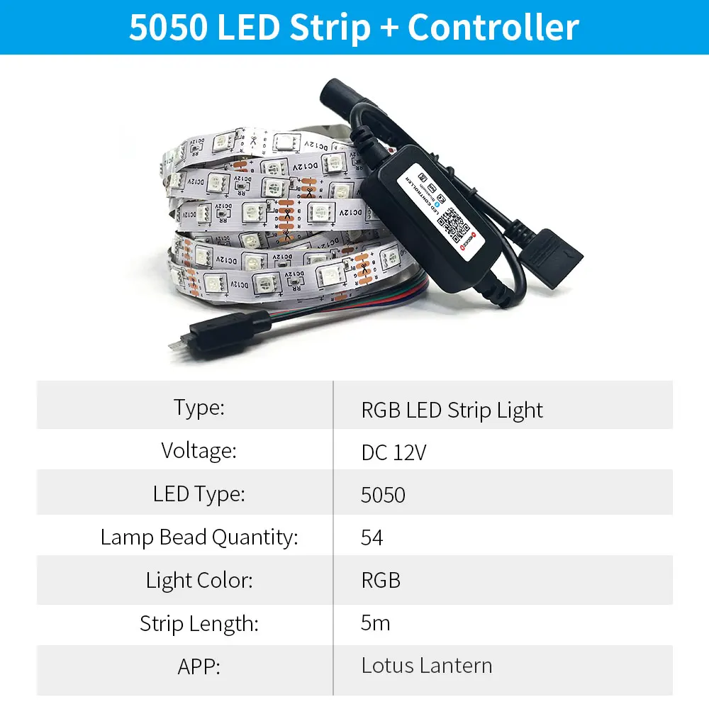 Light Strip Lotus Lantern Smart Bluetooth 5M 12V 5050 RGB LED APP Remote Control For Living room bedroom gaming room smart led strip light