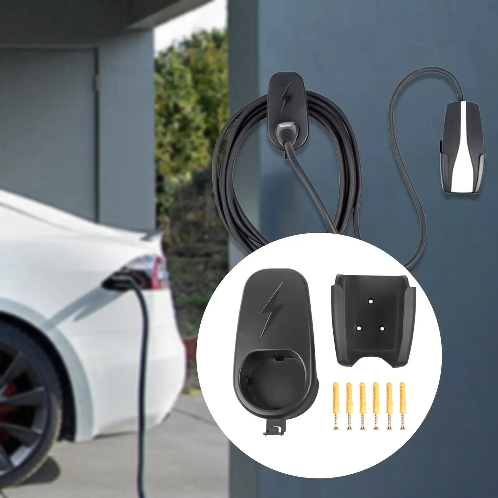 

Charging Cable Organizer with Extra Hook Sturdy Connector Multi Function Black Car Accessories Wall Mount for Model 3