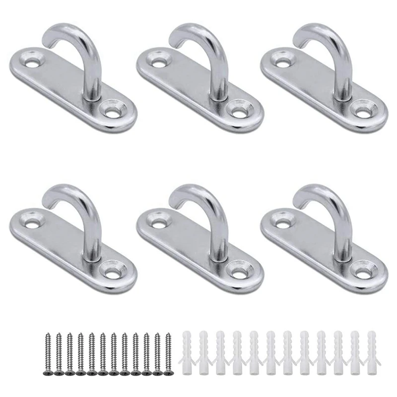 

24 Pack Stainless Steel Ceiling Hooks M5 Oval Open Hooks Pad Eye Plate Anchor Screw Wall Mount Hook For Plant Basket